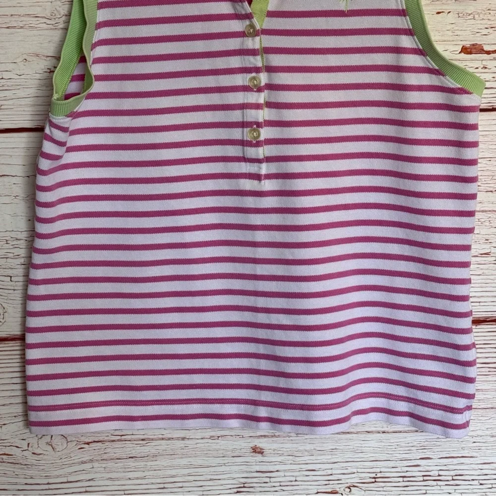Lilly Pulitzer Vintage White Label Sleevless Striped Polo Shirt Sz M - Picture 4 of 8